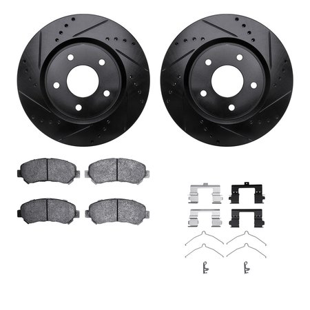DYNAMIC FRICTION CO 8512-67116, Rotors-Drilled and Slotted-Black w/ 5000 Advanced Brake Pads incl. Hardware, Zinc Coated 8512-67116
